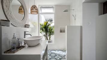 Ducha, cabezal de ducha tipo lluvia, secador de pelo, toallas