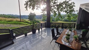 Outdoor dining - House by the Dobra River with jacuzzi, panoramic terrace, and space for gatherings. (Zadobarje)