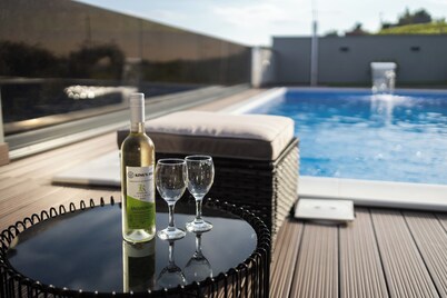 Luxury villa with jacuzzi, sauna and pool surrounded by vineyards