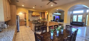 Dining - Private oasis with pool, outdoor bar, horses, river access & pyramid. (Sanger)
