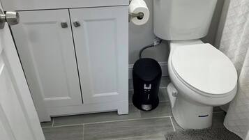 Secador de pelo, toallas, jabón y champú