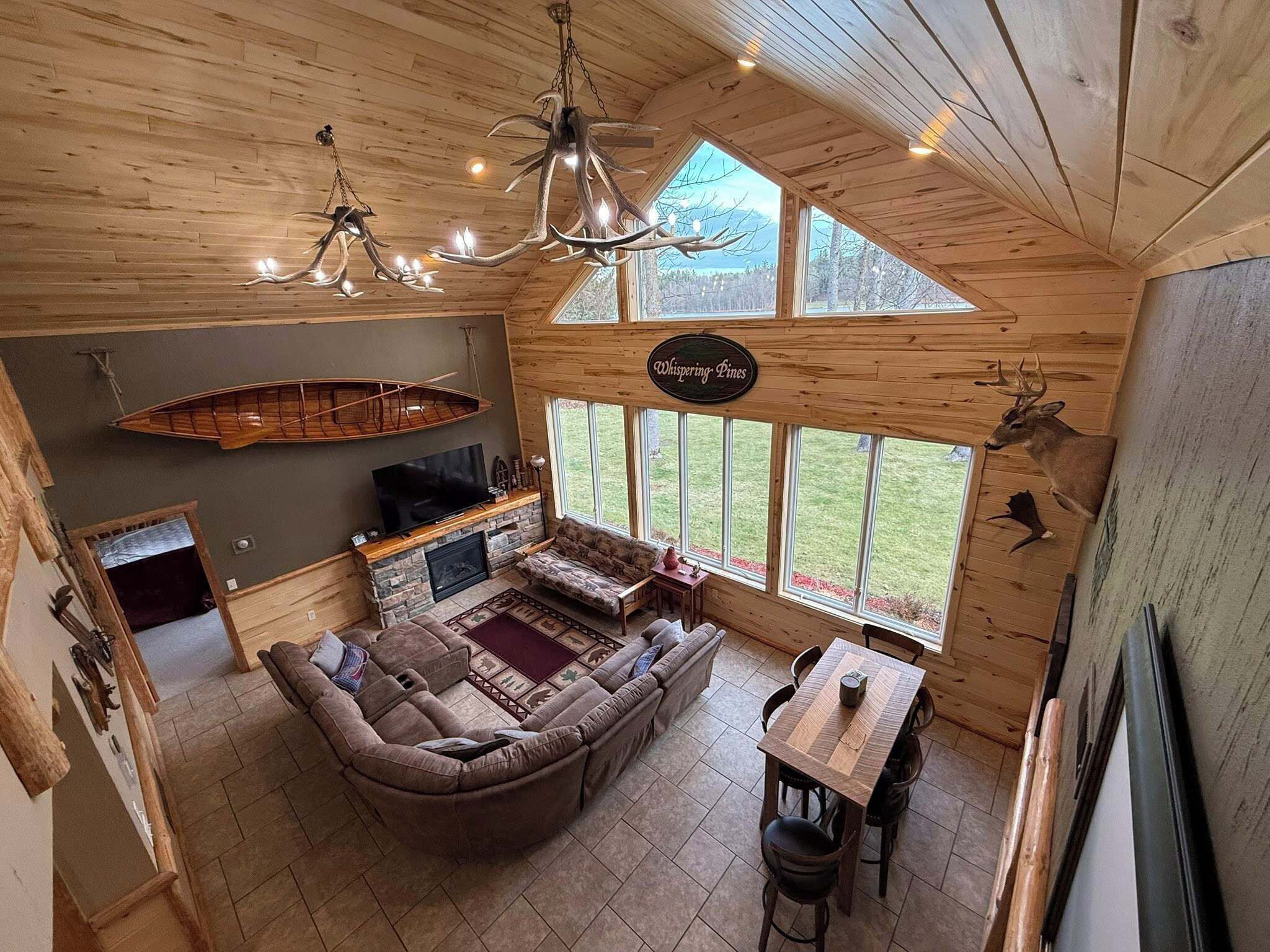 Smart TV, fireplace, video games, DVD player