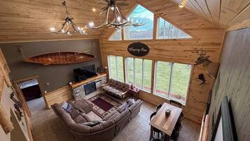 Smart TV, fireplace, video games, DVD player