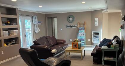 Family farm stay in a walkout basement