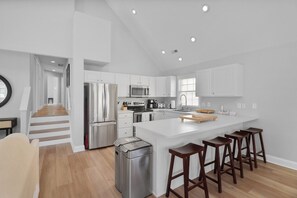 Fridge, microwave, oven, stovetop - 5BR North End Beach Retreat w/ Porch, Garage & Outdoor Shower (Ocean City)