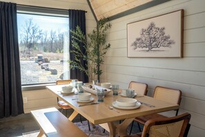 Dining - NEW! A-Frame Forest Retreat — Hot Tub, Firepit, Arcade, Swings (Broken Bow)