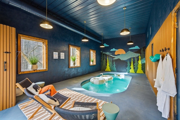 Private heated indoor pool. The flotation devices are not provided.