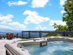 Terrace/patio - Cabin + Spa, Firepit, Pool Table & Media Room Near Dollywood | Bird's-Eye View (Sevierville)