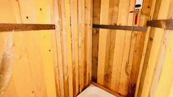 Shower, towels, toilet paper