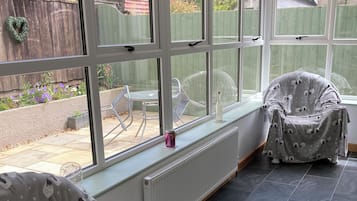 TV connectée, cheminée, lecteur de DVD, livres