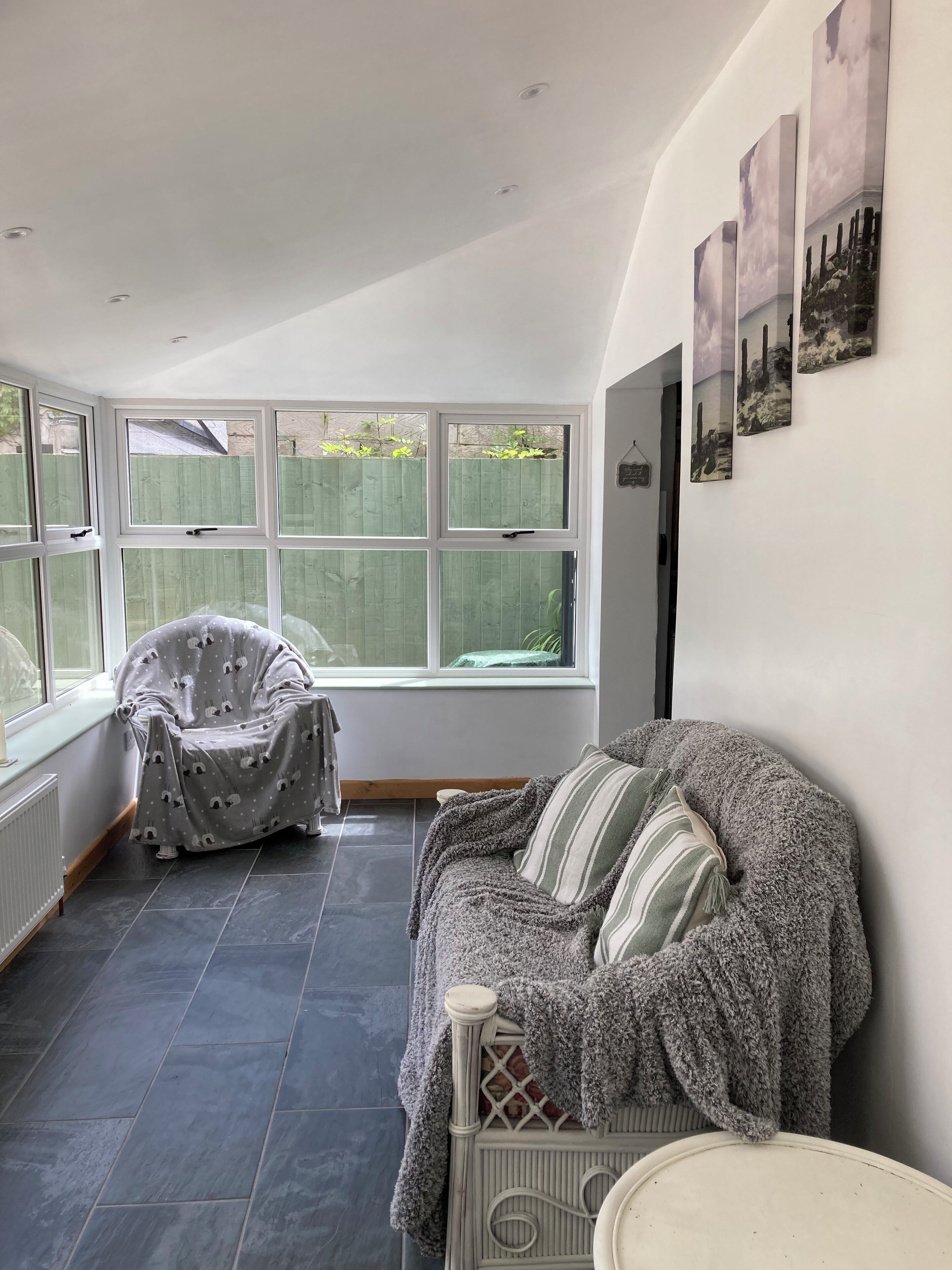 Smart TV, fireplace, DVD player, books