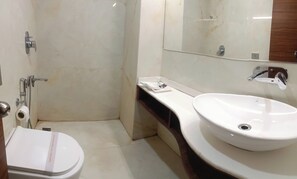 Dusch, handdukar och tvål