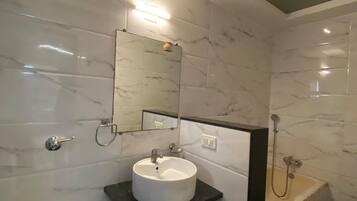 Shower, towels, soap, shampoo