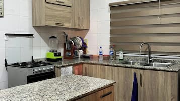 Economy Apartment, Balcony, City View | Private kitchen | Fridge, microwave, oven, stovetop