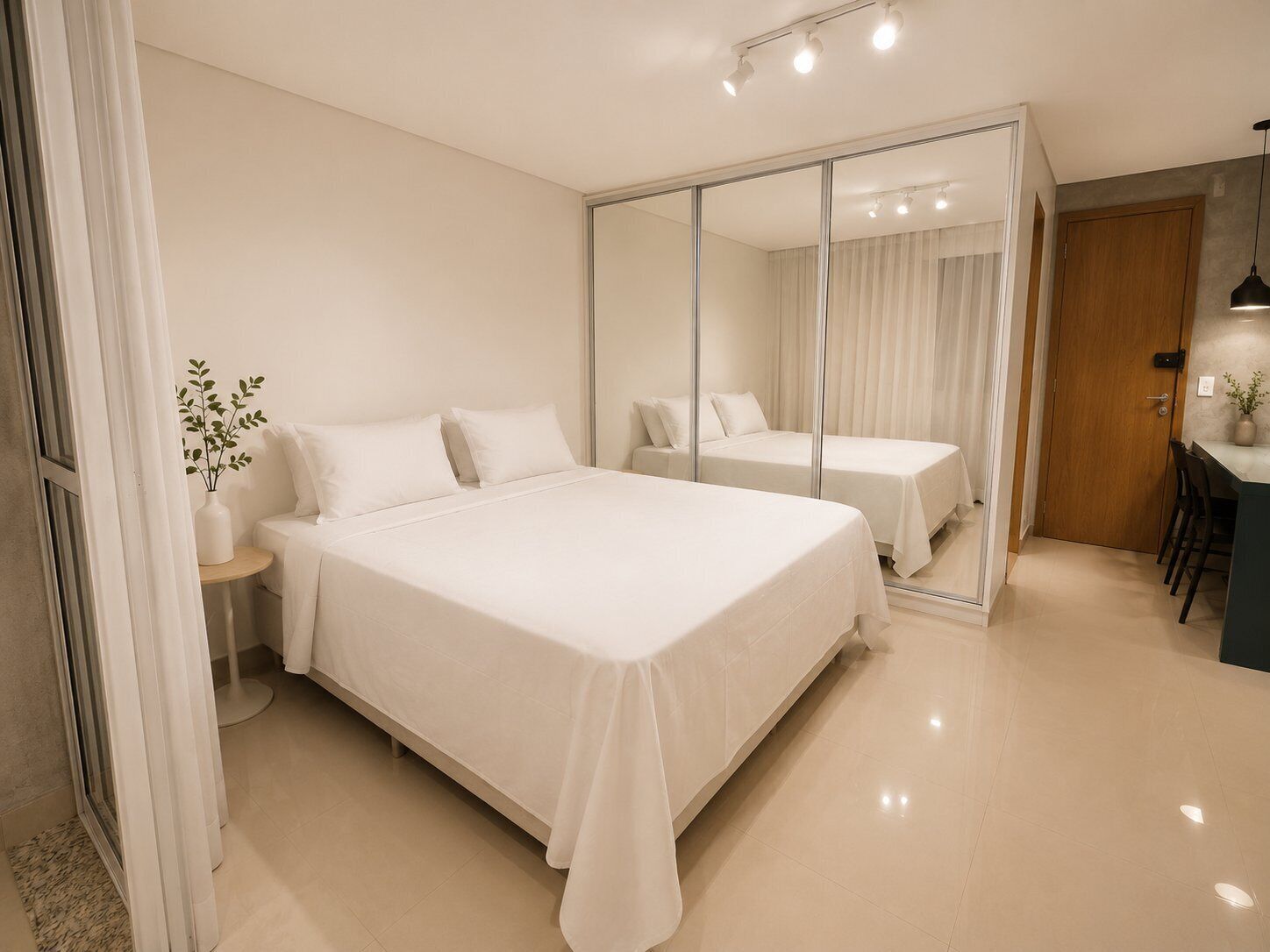 Panoramic Apartment | Desk, laptop workspace, blackout drapes, iron/ironing board