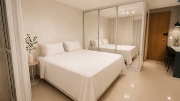 Panoramic Apartment | Desk, laptop workspace, blackout drapes, iron/ironing board
