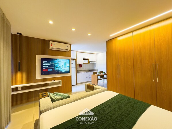 公寓, 1 张大床 | 遮光窗帘、熨斗/熨衣板、免费 WiFi、床单