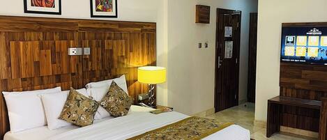 Desk, laptop workspace, blackout curtains, soundproofing