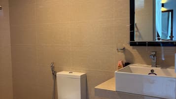 Suihku, hiustenkuivaaja, bidee, pyyhkeet