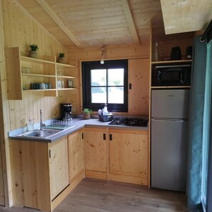 Réfrigérateur, micro-ondes, plaque de cuisson