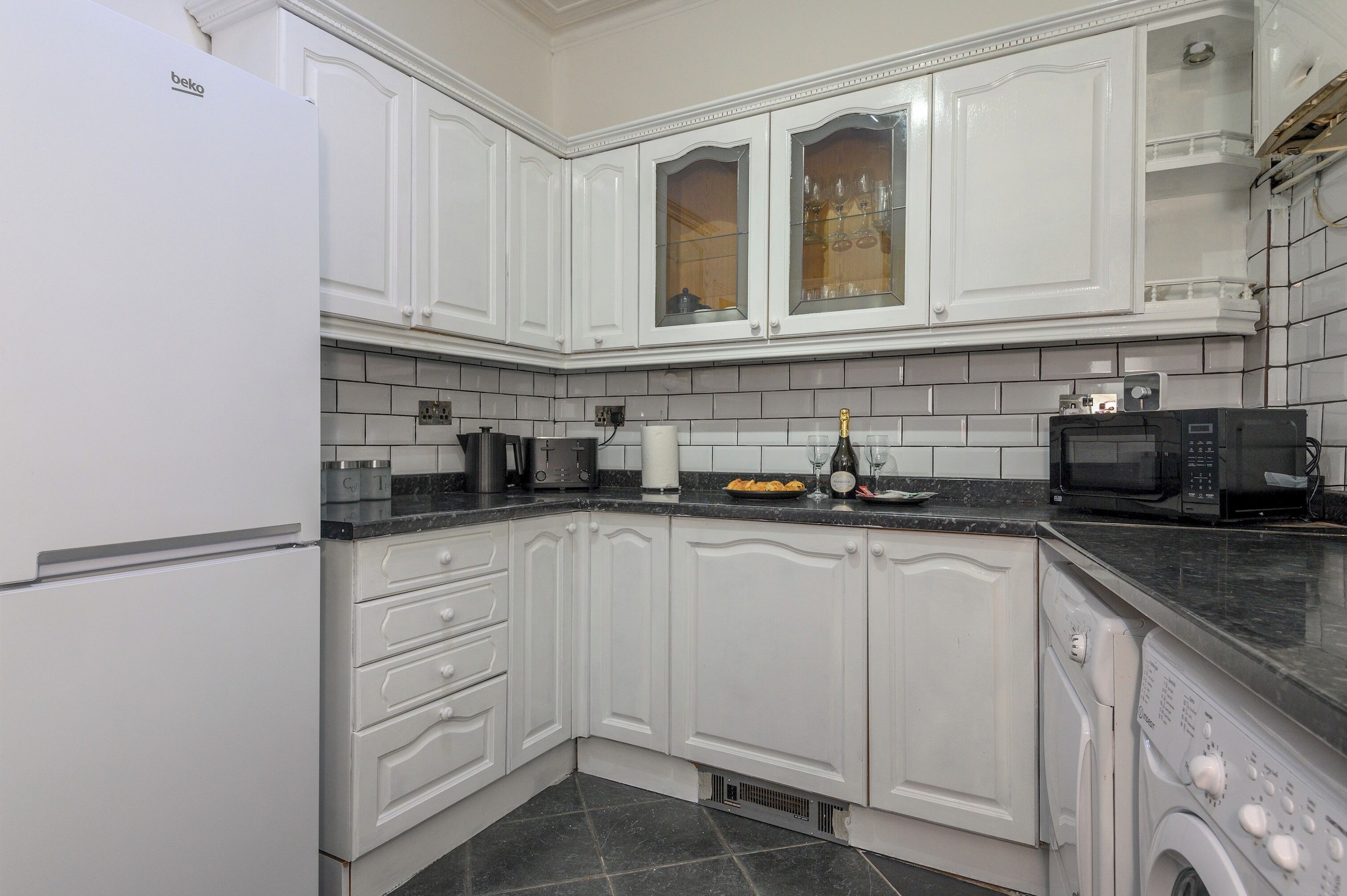 Fridge, microwave, oven, toaster
