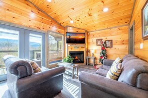 TV, fireplace, DVD player - Cozy Mountain Cabin w/ VIEWS | Hot Tub + Fireplace (Cosby)