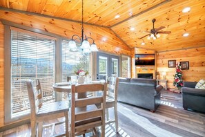 TV, fireplace, DVD player - Cozy Mountain Cabin w/ VIEWS | Hot Tub + Fireplace (Cosby)