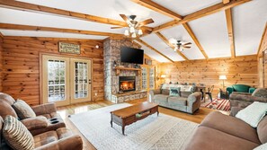 TV, fireplace - Serene Mountain Cabin | Hot Tub, 2Fireplace, Grill (Sevierville)