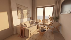 Suite, privat basseng, sjøutsikt | Oppholdsrom