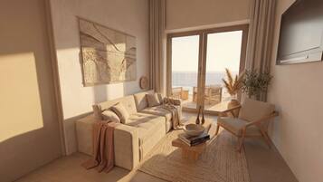 Suite with Private Pool and Sea View | Living room | 43-inch Smart TV with cable channels, Netflix, books