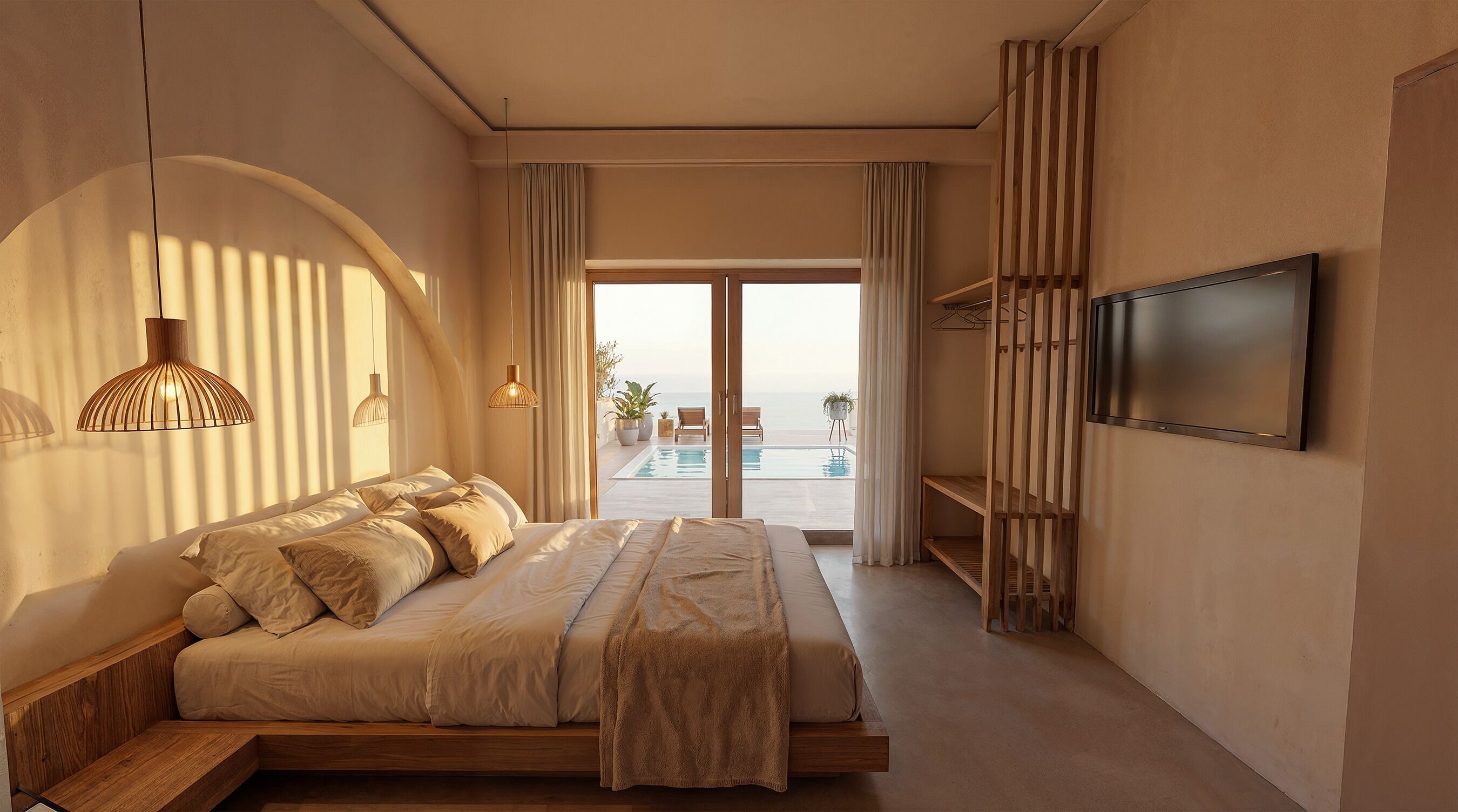 套房, 私人游泳池, 海景 | 高档床上用品、羽绒被、加厚床垫、迷你吧