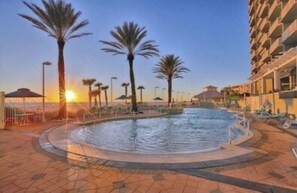 Outdoor pool, a heated pool - Beautiful Boardwalk reno, king bed + bunks, perfect for couple or young family! (Panama City Beach)