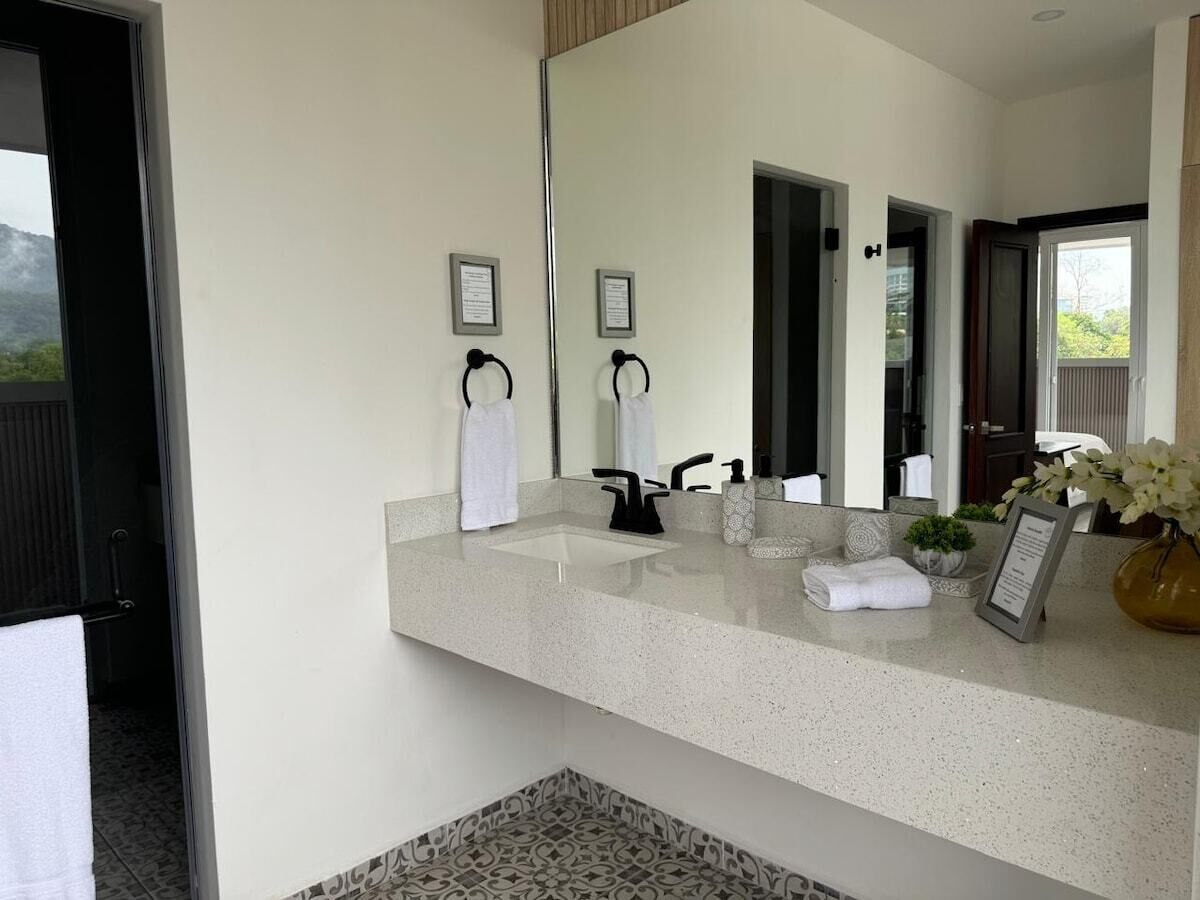 Penthouse, pemandangan gunung | Kamar mandi | Shower, perlengkapan mandi gratis, pengering rambut, dan sabun