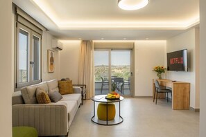 Deluxe Villa, Balcony, Pool View | Living area - Phyllion boutique villas (Aitania)