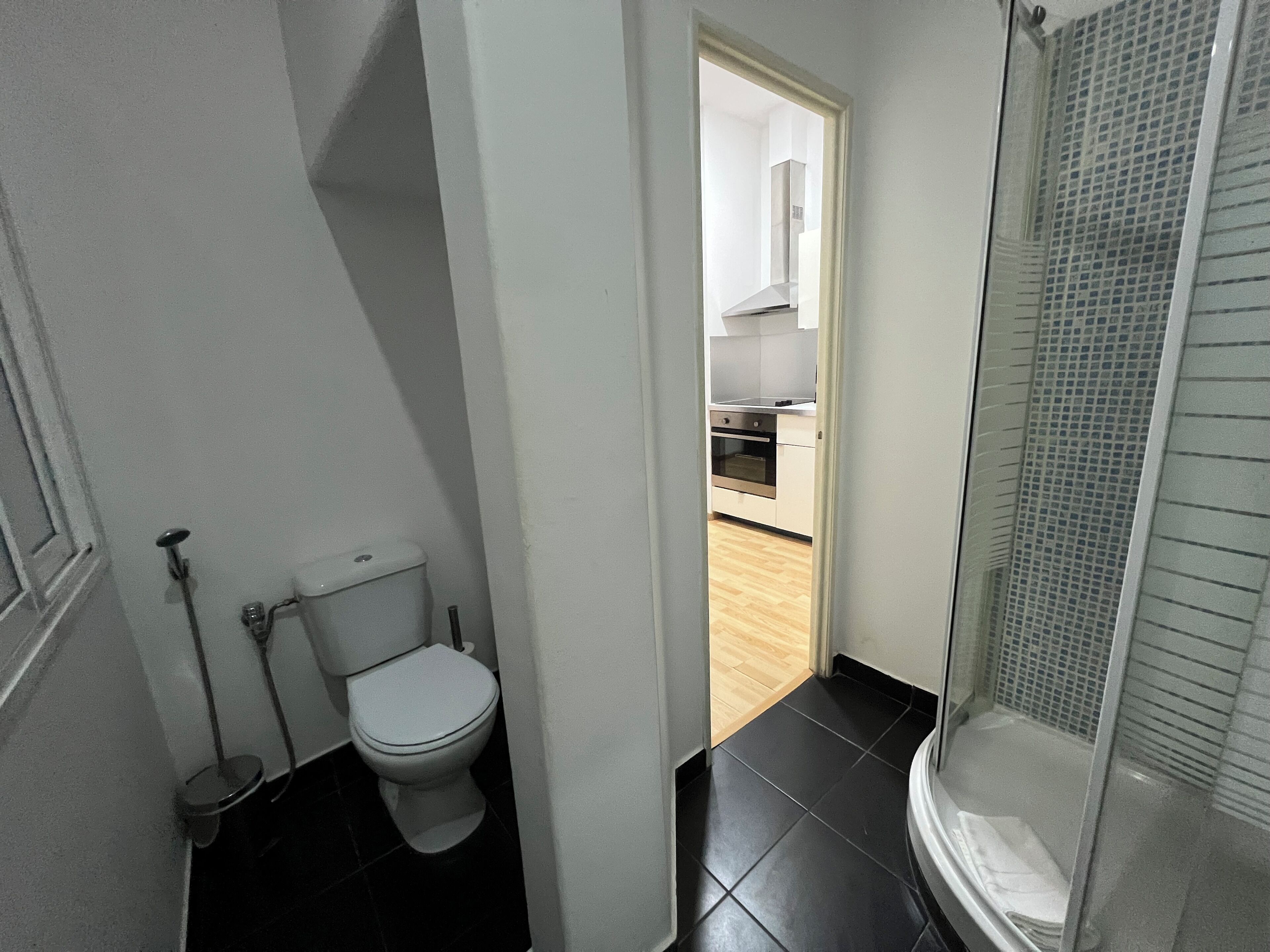 Une salle de bain avec des toilettes, une douche et un lavabo.