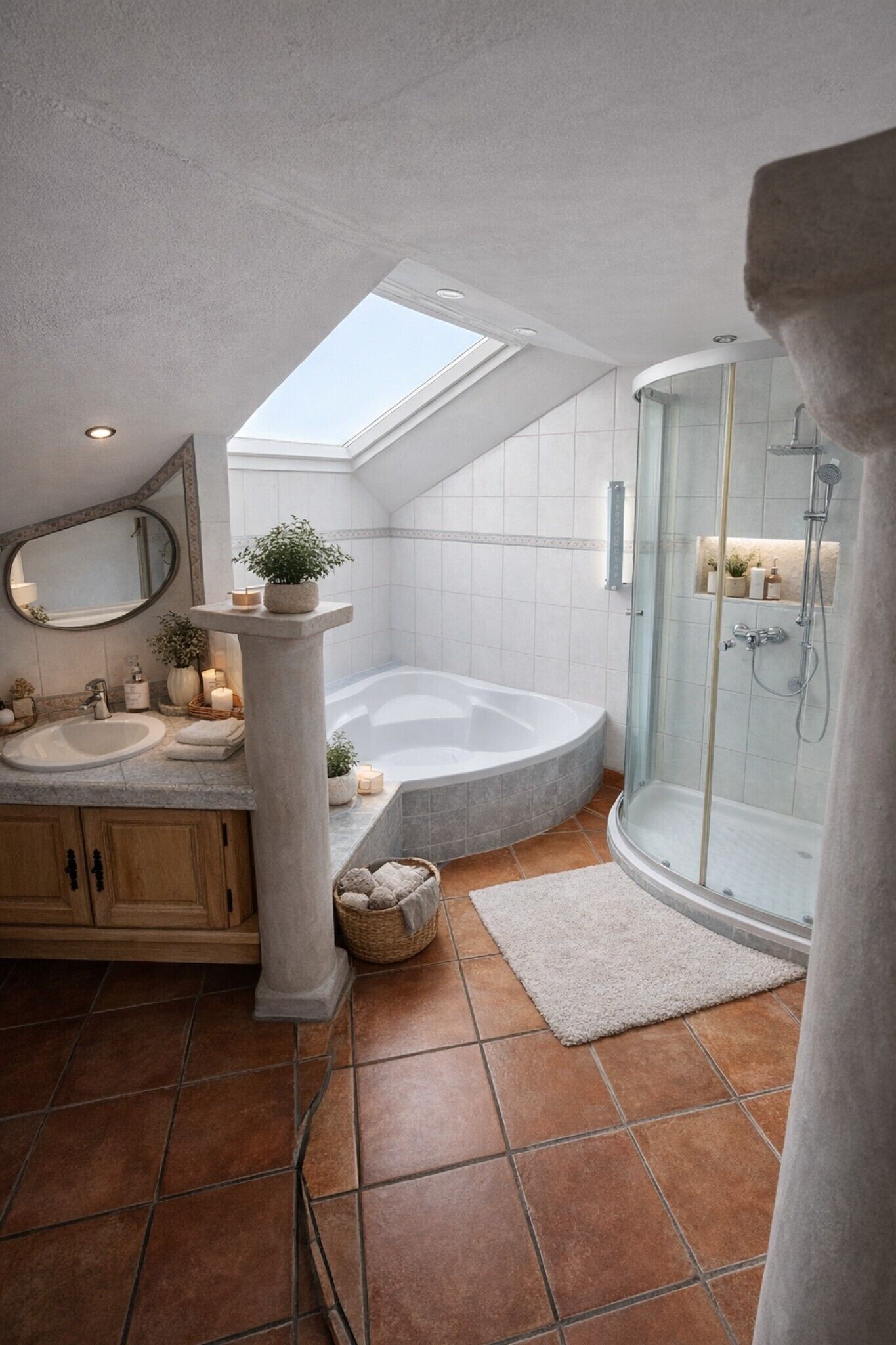 Dusche, Haartrockner, Handtücher, Toilettenpapier