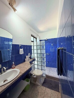 Shower, bidet, towels, soap - #1 Cozy 1-bedroom apartment in Cahuita with AC, Parking- near nat'l park, beach (Cahuita)
