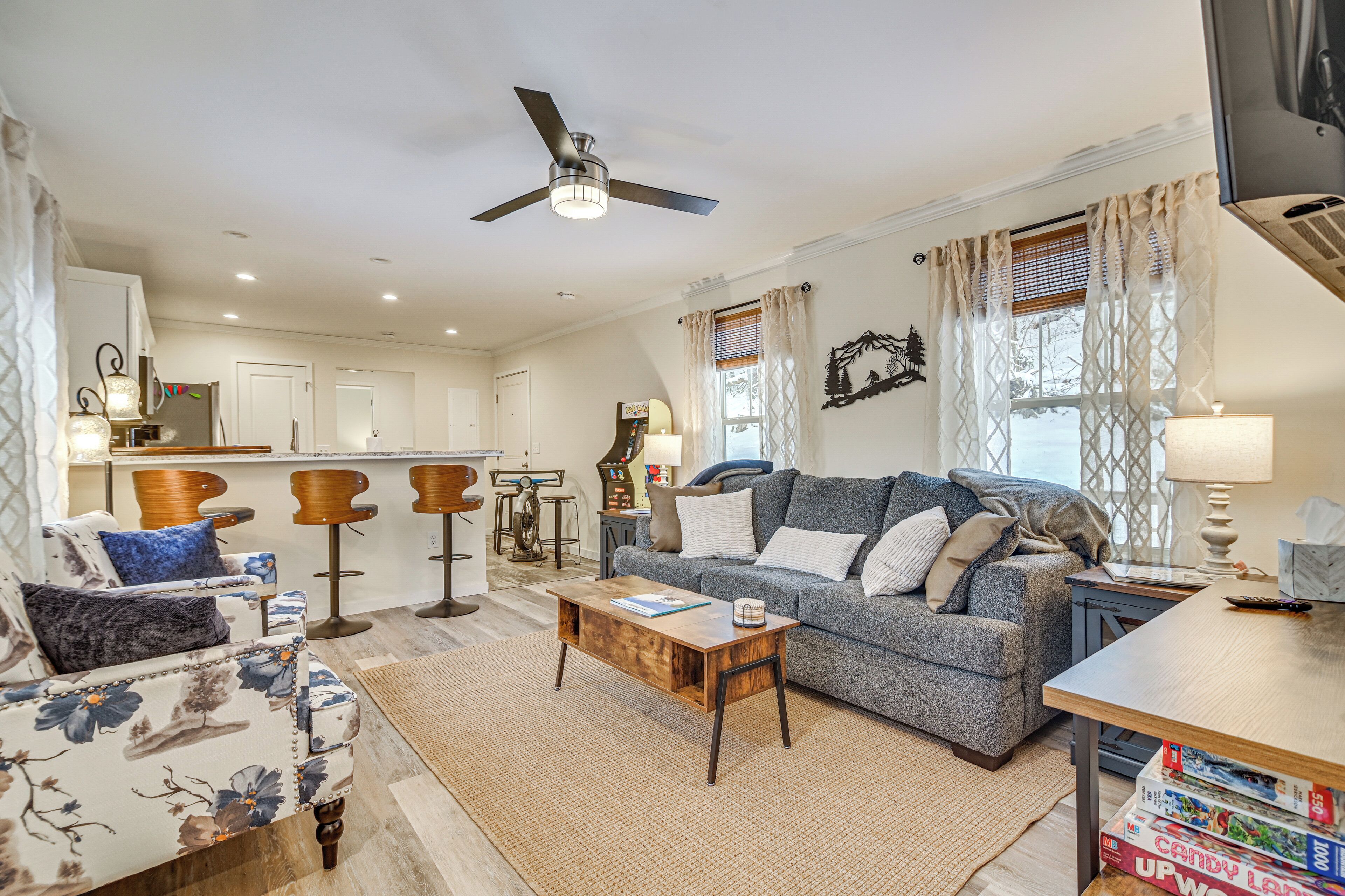 East Burke Vacation Rental | 2BR | 2BA | 858 Sq Ft | 8 Steps to Enter