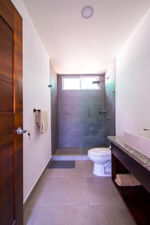 Secadora de cabello, toallas, papel de baño 