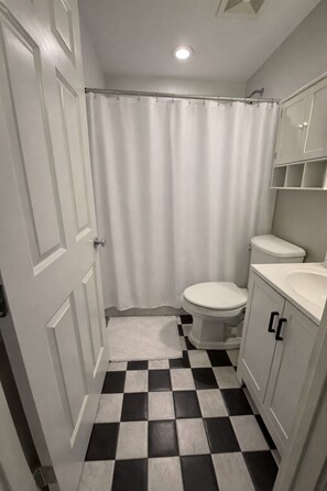 Regadera, secadora de cabello, toallas, jabón