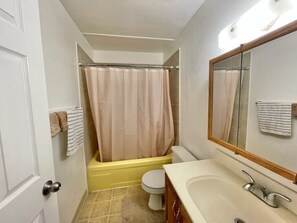 Hair dryer, towels, toilet paper
