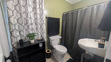 Shower, towels, toilet paper