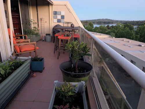 Large luxury apartment that overlooks lake & includes free security parking.