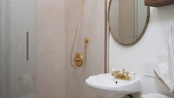 Shower, hair dryer, bidet, towels