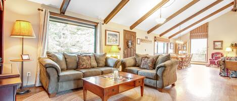 TV, fireplace, DVD player, books