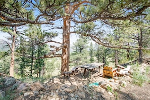 Outdoor dining - Cabin on 7 acres with glorious mountain views & wood fireplace (Estes Park)