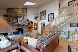 TV, fireplace, DVD player, video library
