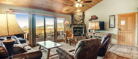 テレビ、暖炉、DVD プレーヤー、書庫