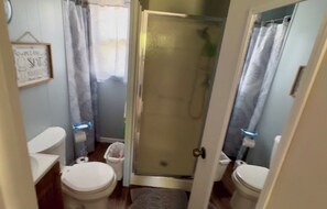 Shower, soap, toilet paper