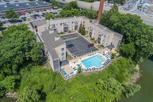 Pool area overlooking the Cumberland River, just steps from the condo